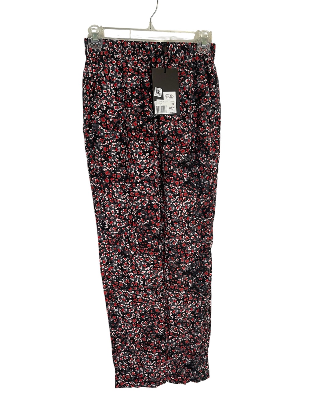 The Kooples Black Floral Drawstring Trousers With Red And White Blossoms Size 32